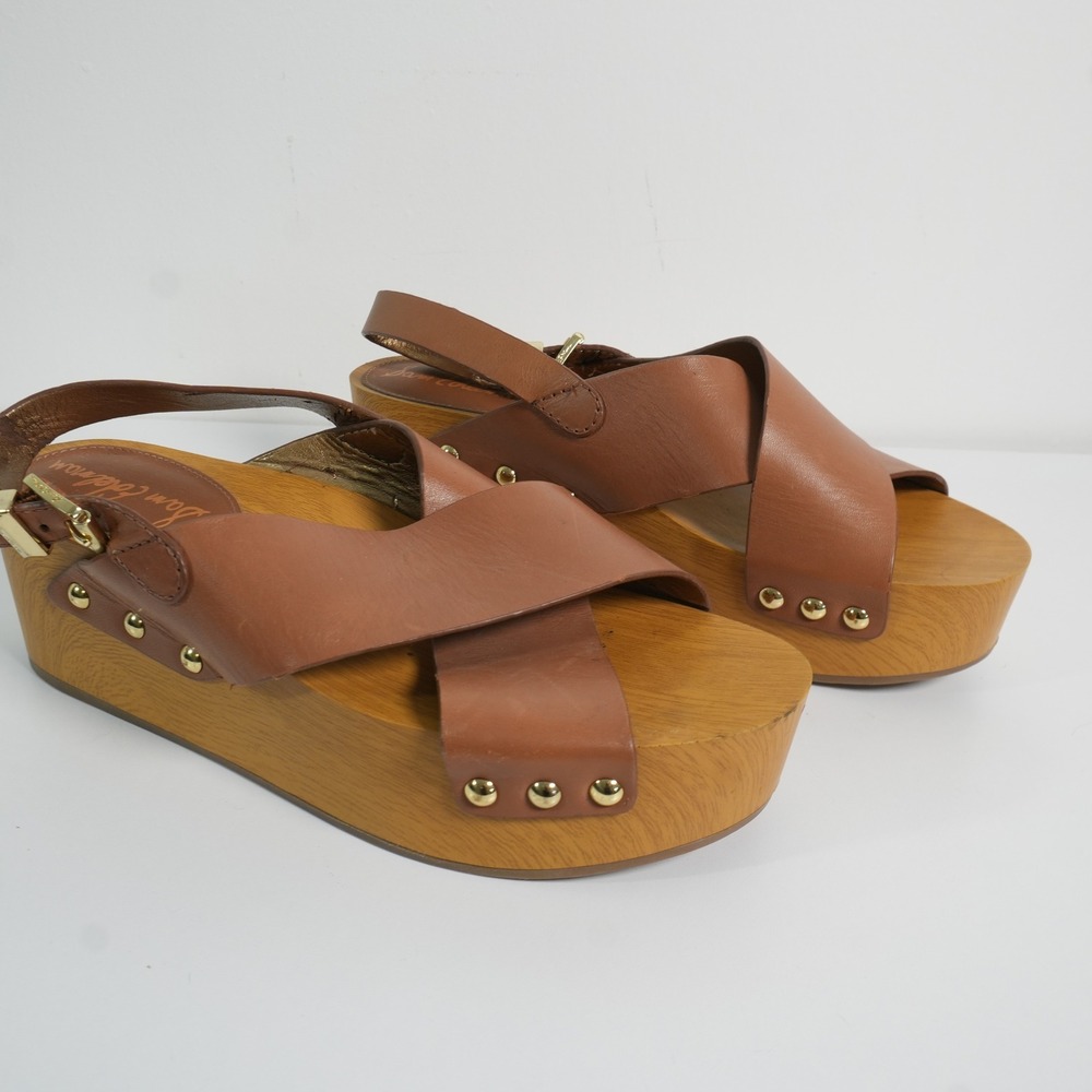 Sam Edelman Bentlee Platform Sandals 8M Y2K Brown Leather Wood Wedge Studded